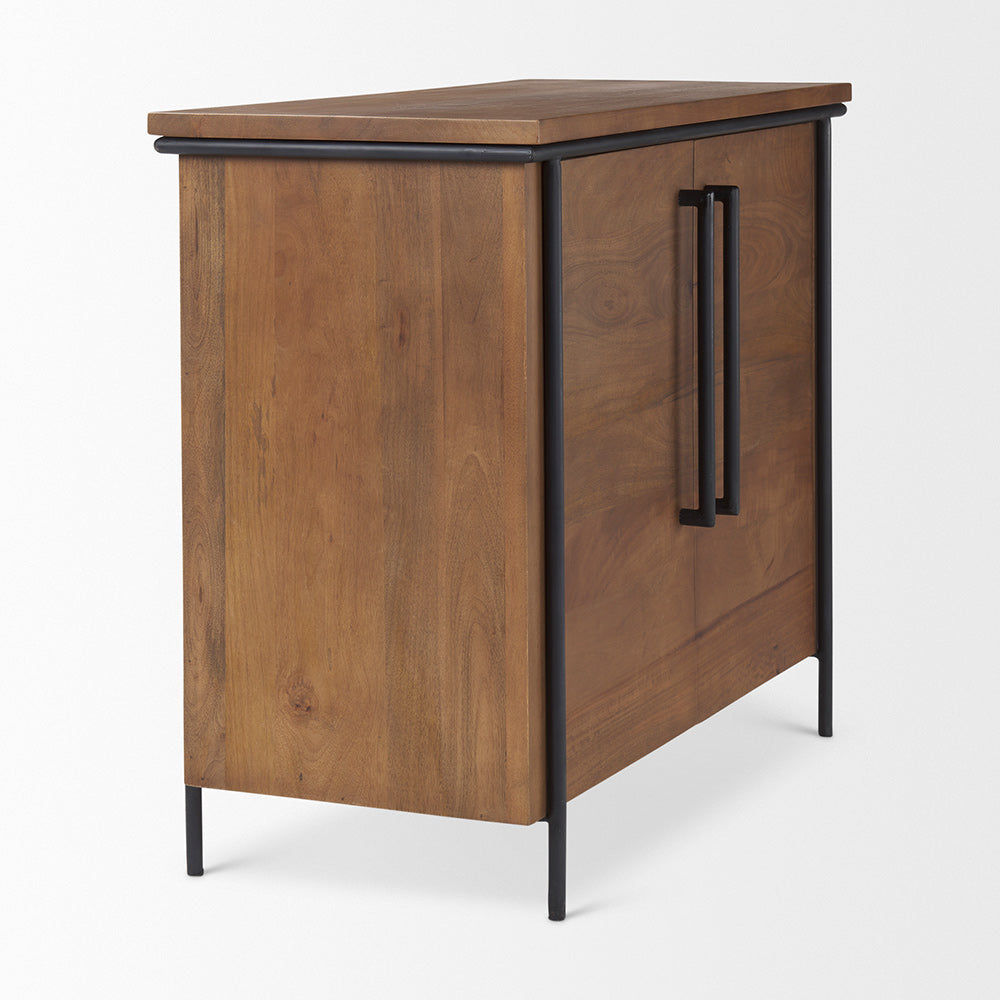 Mercana - Maddox 40.0L x 18.5W x 32.75H Brown Solid Wood Black Metal 2 Door Accent Cabinet - 69930 view 6