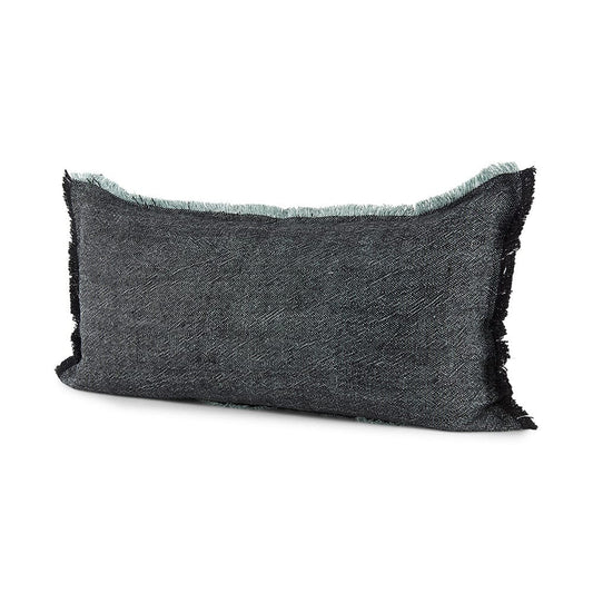 Mercana - Malia 14L x 26W Black and Teal Fabric Fringed Decorative Pillow Cover - 69436 view 1