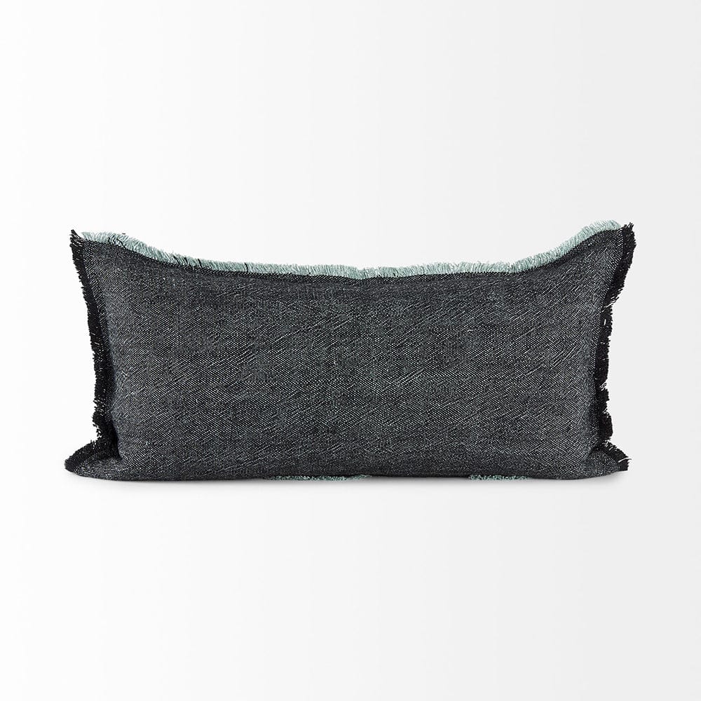 Mercana - Malia 14L x 26W Black and Teal Fabric Fringed Decorative Pillow Cover - 69436 view 2