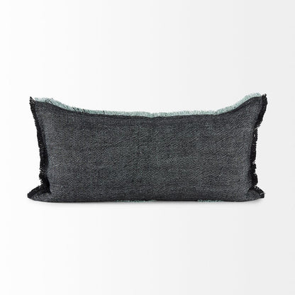 Mercana - Malia 14L x 26W Black and Teal Fabric Fringed Decorative Pillow Cover - 69436 view 2