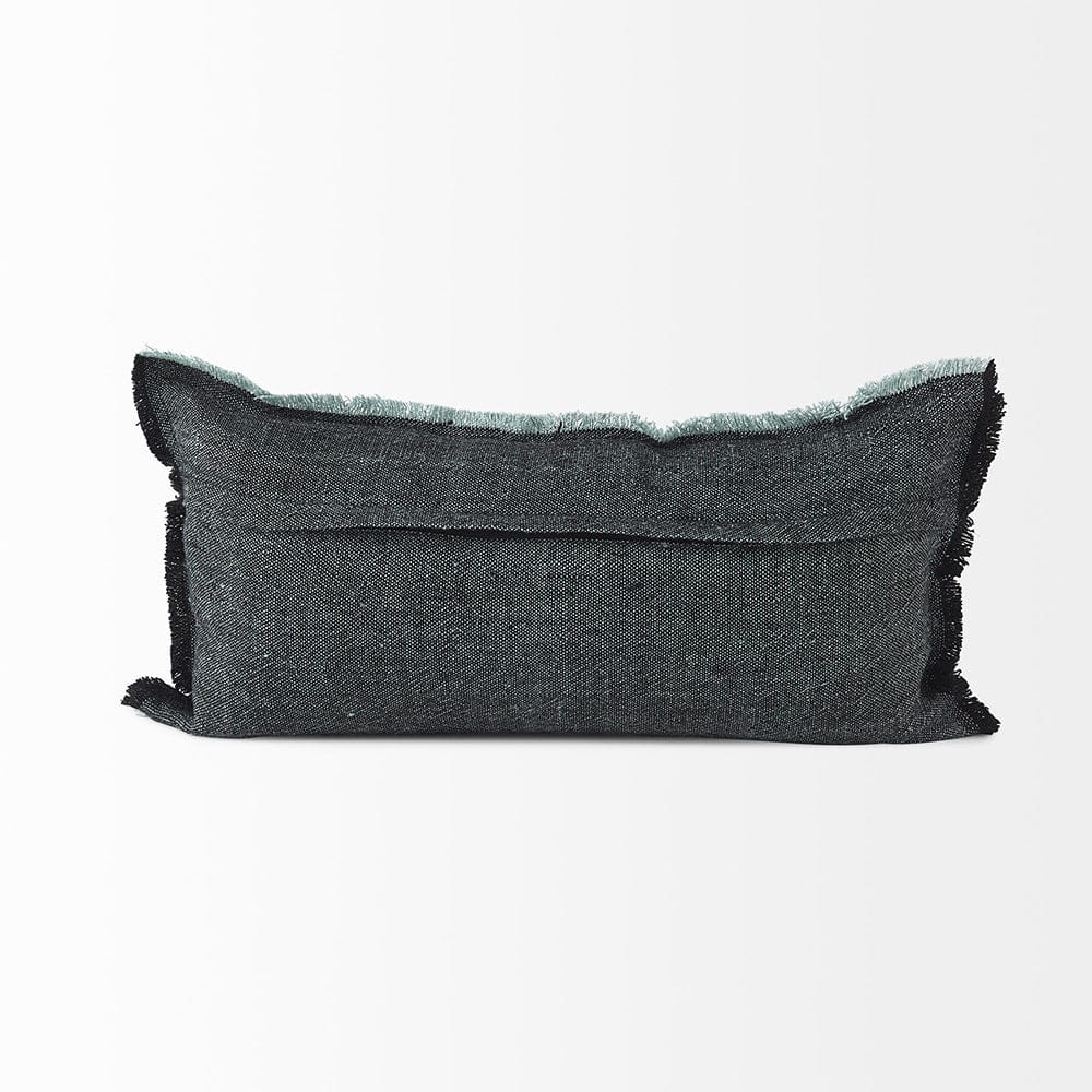 Mercana - Malia 14L x 26W Black and Teal Fabric Fringed Decorative Pillow Cover - 69436 view 4