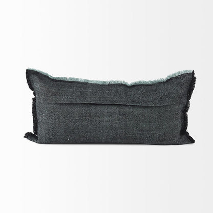 Mercana - Malia 14L x 26W Black and Teal Fabric Fringed Decorative Pillow Cover - 69436 view 4