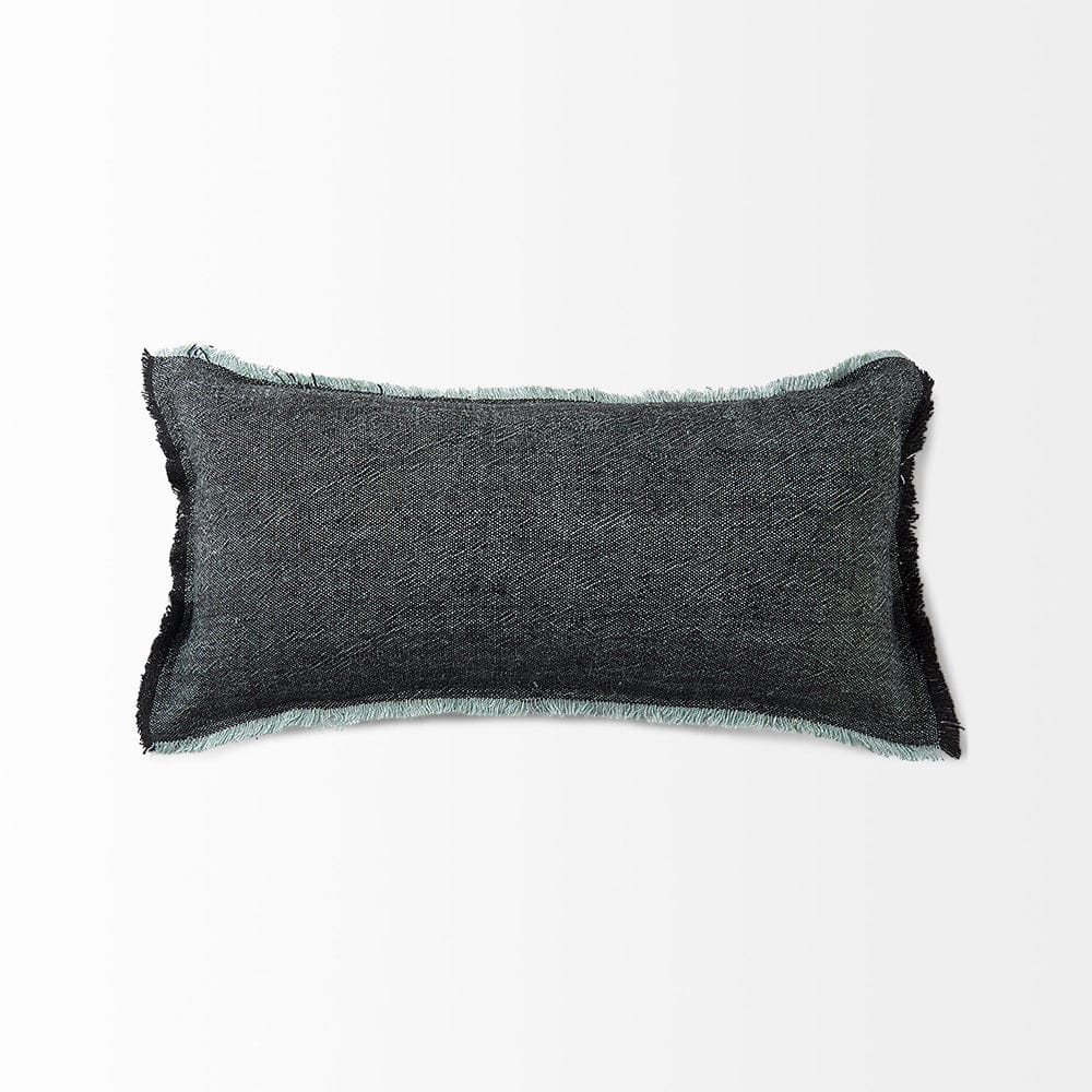 Mercana - Malia 14L x 26W Black and Teal Fabric Fringed Decorative Pillow Cover - 69436 view 5