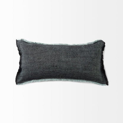 Mercana - Malia 14L x 26W Black and Teal Fabric Fringed Decorative Pillow Cover - 69436 view 5