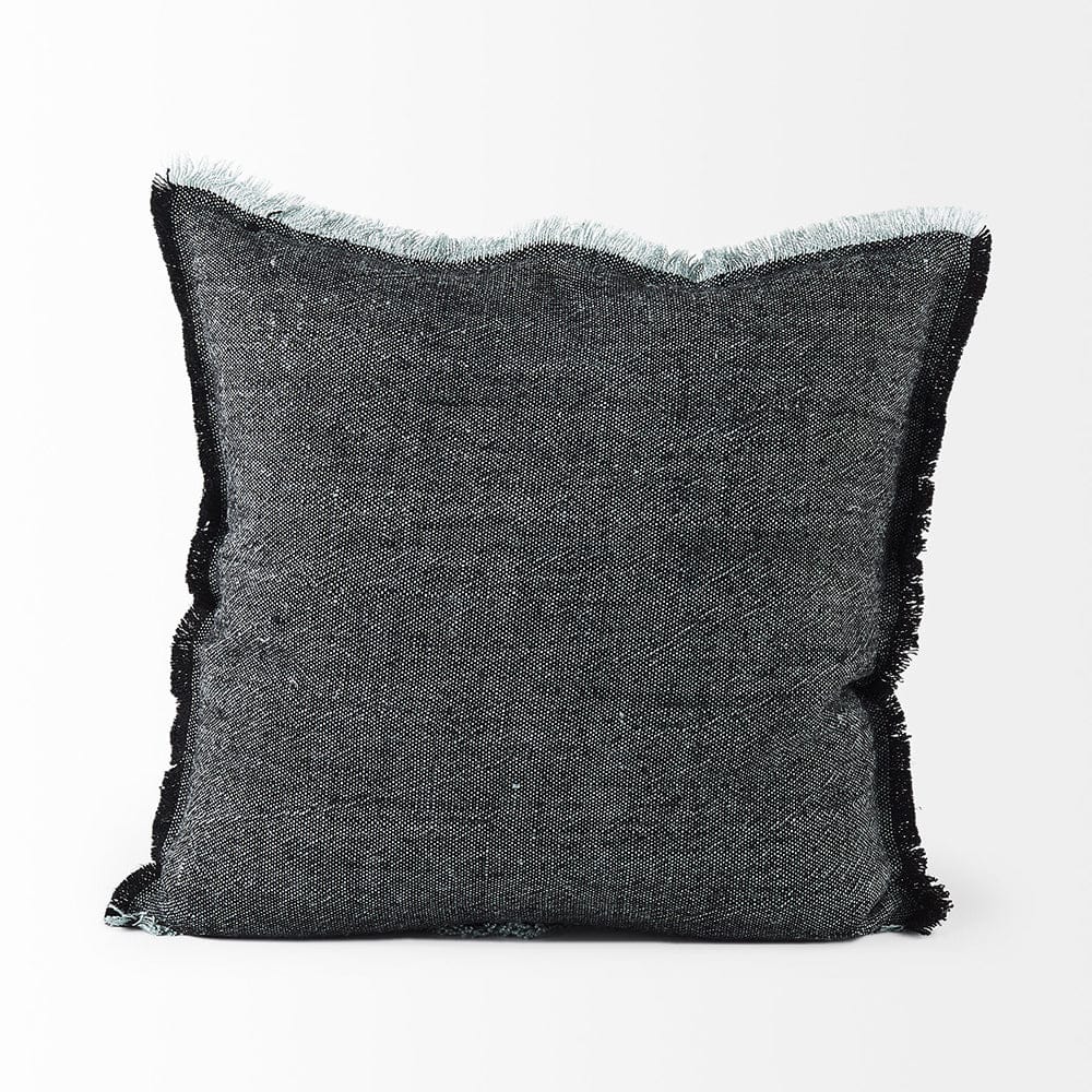 Mercana - Malia 20L x 20W Black and Teal Fabric Fringed Pillow Cover - 69437 view 2