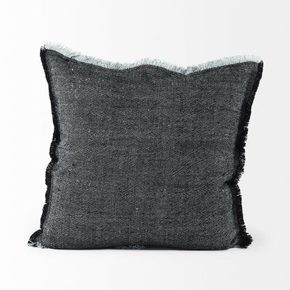 Mercana - Malia 20L x 20W Black and Teal Fabric Fringed Pillow Cover - 69437 view 2