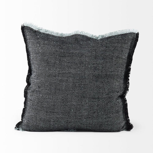 Mercana - Malia 20L x 20W Black and Teal Fabric Fringed Pillow Cover - 69437 view 2