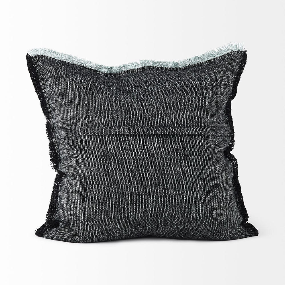 Mercana - Malia 20L x 20W Black and Teal Fabric Fringed Pillow Cover - 69437 view 4
