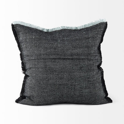 Mercana - Malia 20L x 20W Black and Teal Fabric Fringed Pillow Cover - 69437 view 4