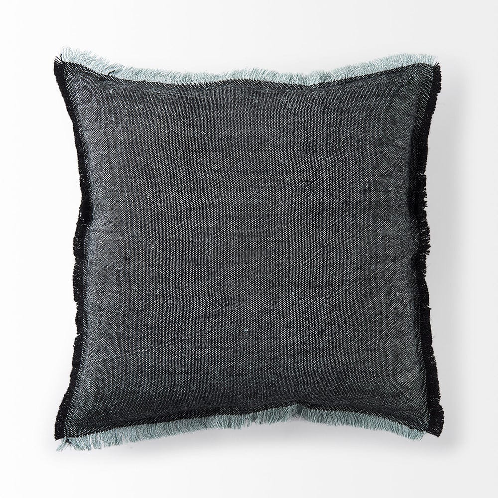 Mercana - Malia 20L x 20W Black and Teal Fabric Fringed Pillow Cover - 69437 view 5