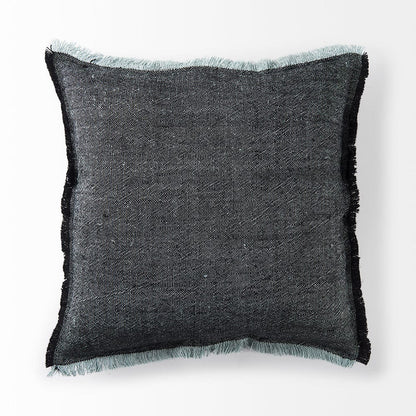 Mercana - Malia 20L x 20W Black and Teal Fabric Fringed Pillow Cover - 69437 view 5