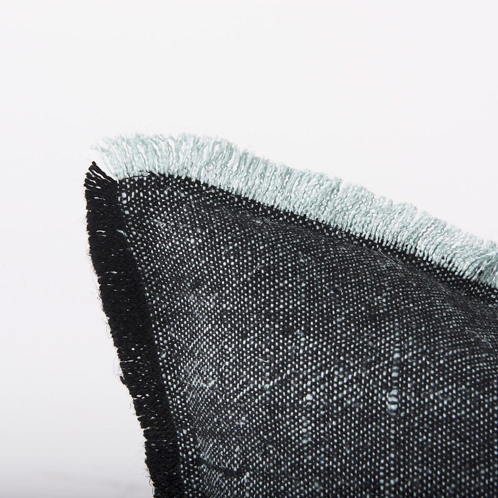 Mercana - Malia 20L x 20W Black and Teal Fabric Fringed Pillow Cover - 69437 view 6