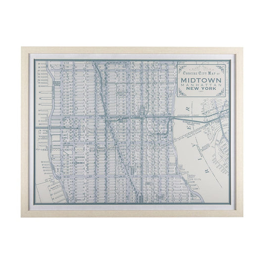 Mercana - Manhattan Map I by Mercana Studio a Hand Embellished Textured Framed Art Print Matted under Glass - 14637 view 1