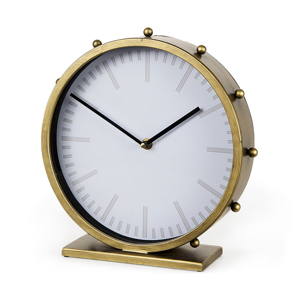 Mercana - Marian 11.0L x 3.1W x 11.0H Gold Metal W/Studs Round Table Clock - 69482 view 1