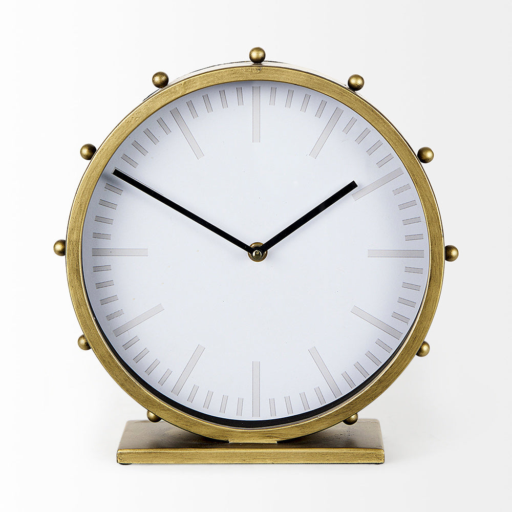 Mercana - Marian 11.0L x 3.1W x 11.0H Gold Metal W/Studs Round Table Clock - 69482 view 2