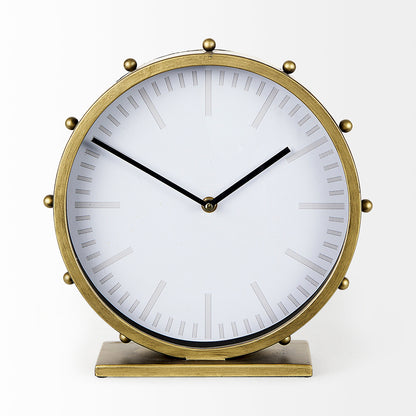 Mercana - Marian 11.0L x 3.1W x 11.0H Gold Metal W/Studs Round Table Clock - 69482 view 2