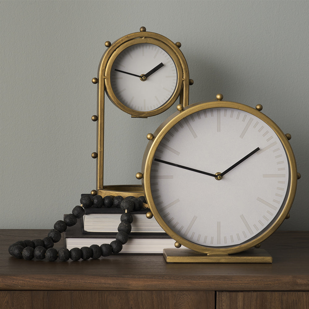 Mercana - Marian 11.0L x 3.1W x 11.0H Gold Metal W/Studs Round Table Clock - 69482 view 9