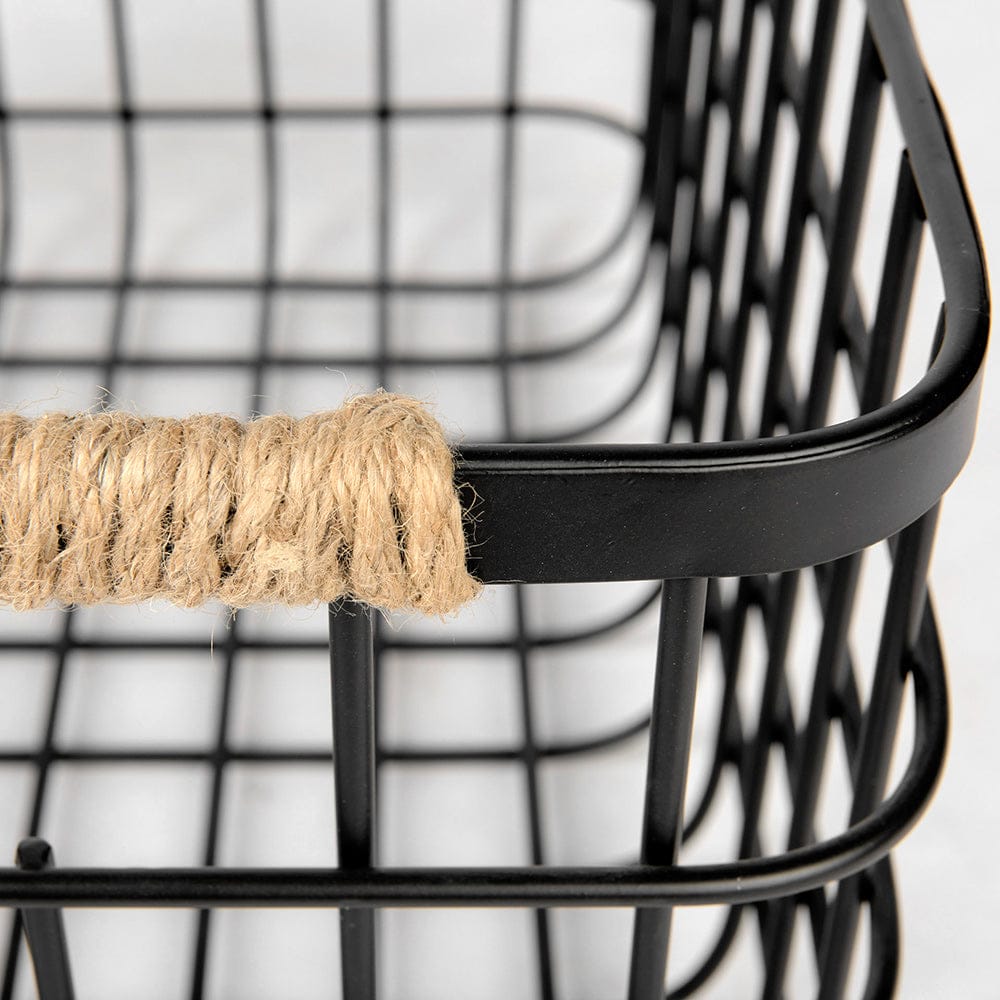 Mercana - Marius 20.9L x 15.2W x 12.2 Set of Two Matte Black Metal W/ Rope Trim Rectangular Baskets - 69528_CLOSEOUT view 5