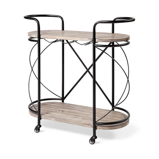 Mercana - Marlon Black Metal Frame Two Tier Shelves w/Stemware holder Bar Cart - 68921_CLOSEOUT view 1