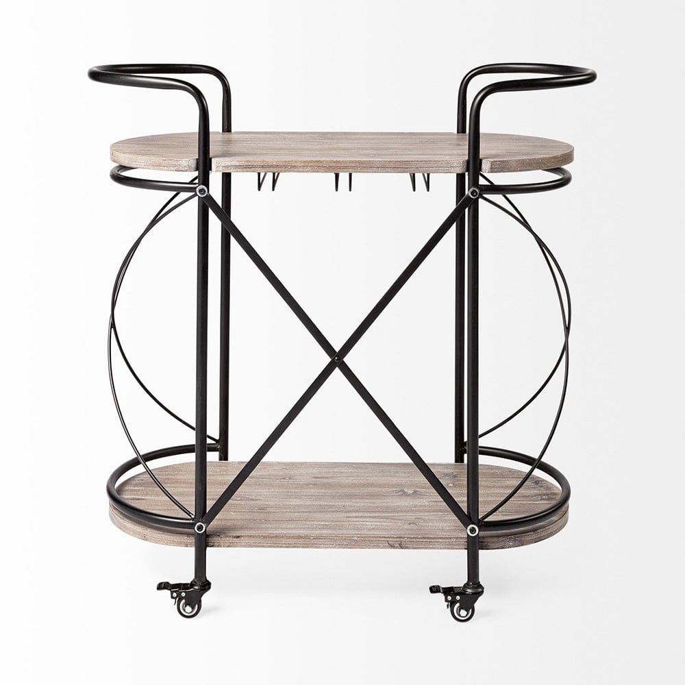 Mercana - Marlon Black Metal Frame Two Tier Shelves w/Stemware holder Bar Cart - 68921_CLOSEOUT view 3
