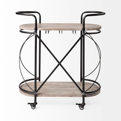 Mercana - Marlon Black Metal Frame Two Tier Shelves w/Stemware holder Bar Cart - 68921_CLOSEOUT view 3