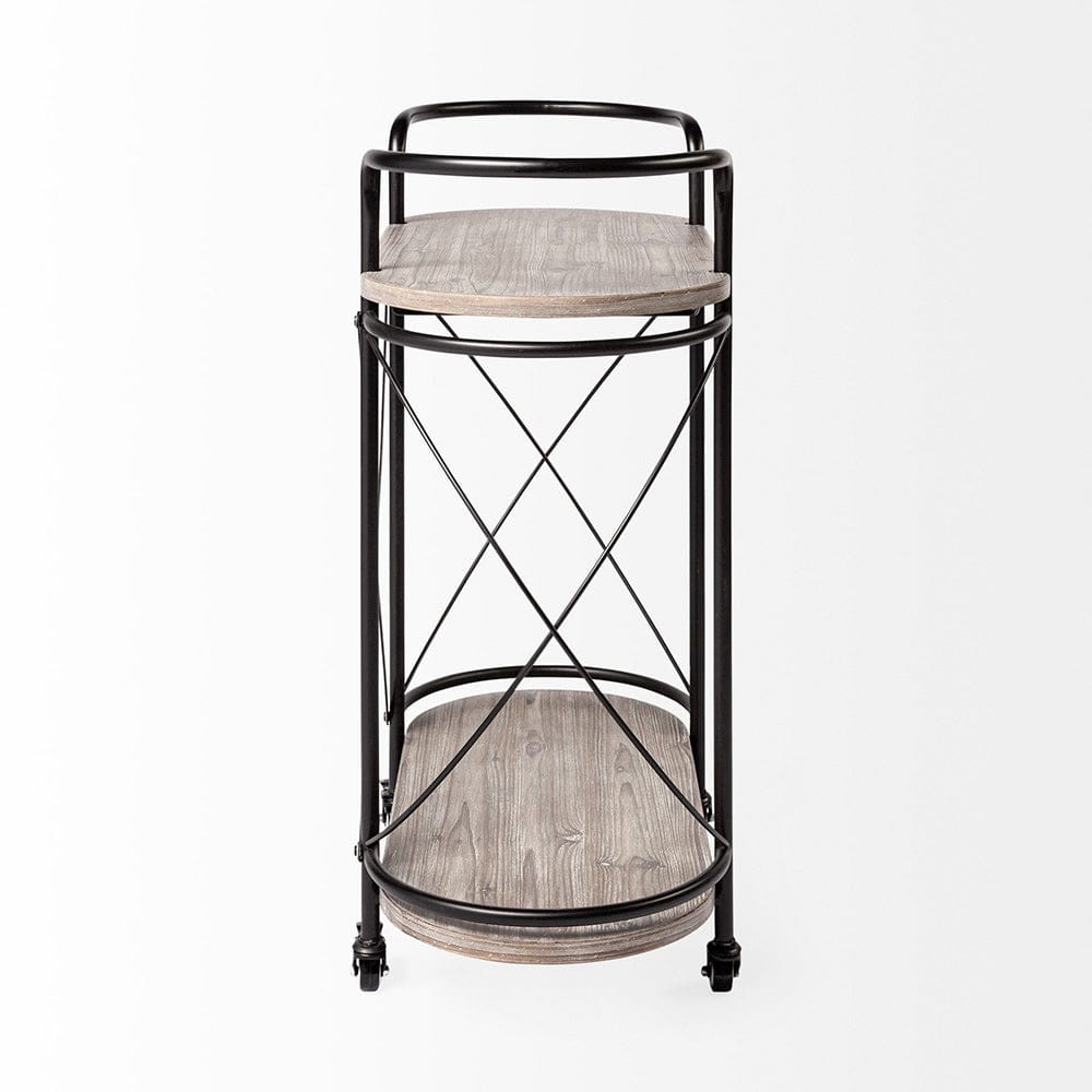 Mercana - Marlon Black Metal Frame Two Tier Shelves w/Stemware holder Bar Cart - 68921_CLOSEOUT view 4