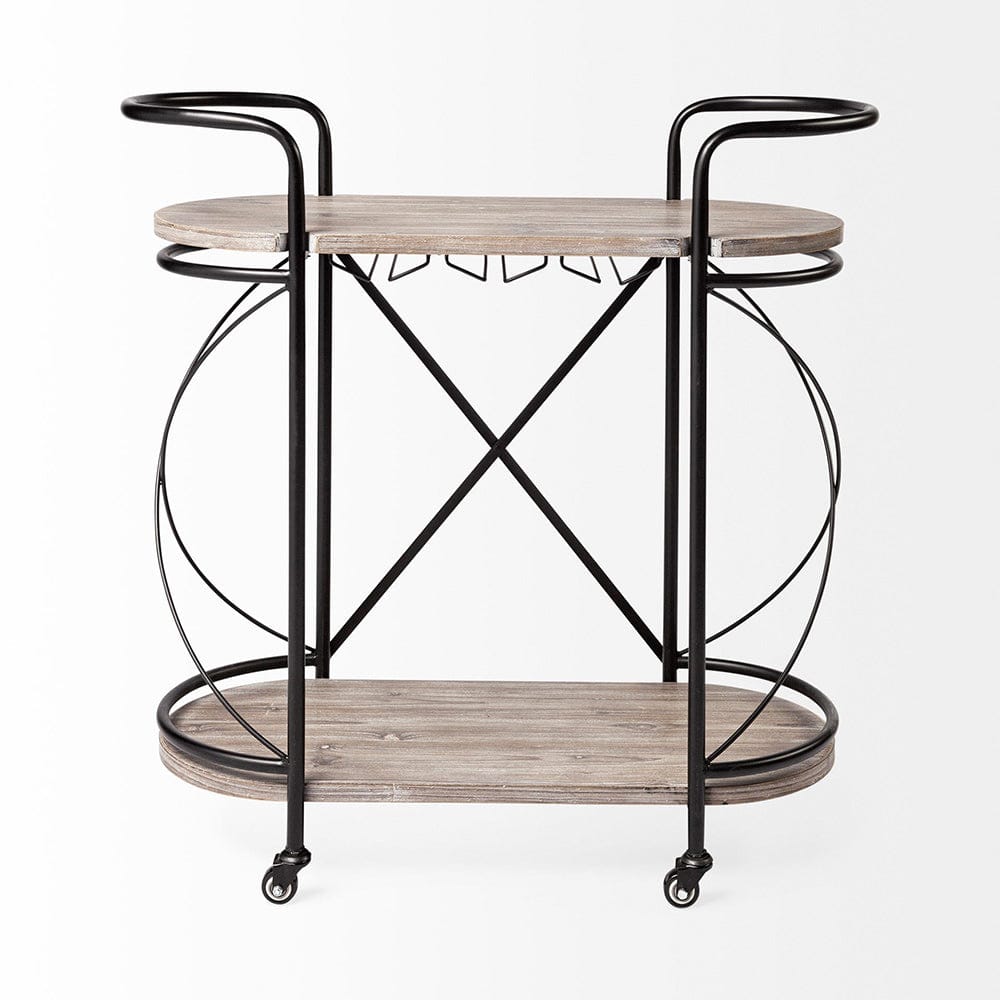 Mercana - Marlon Black Metal Frame Two Tier Shelves w/Stemware holder Bar Cart - 68921_CLOSEOUT view 5