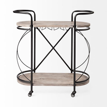 Mercana - Marlon Black Metal Frame Two Tier Shelves w/Stemware holder Bar Cart - 68921_CLOSEOUT view 5