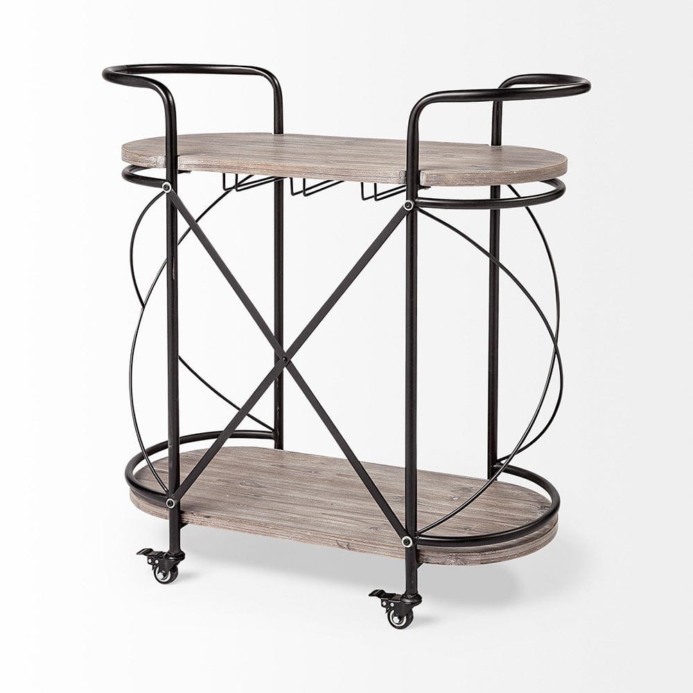 Mercana - Marlon Black Metal Frame Two Tier Shelves w/Stemware holder Bar Cart - 68921_CLOSEOUT view 6