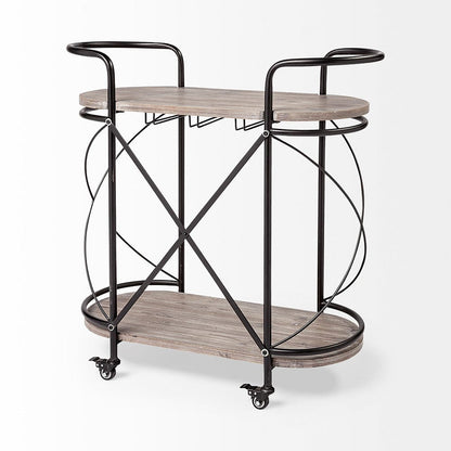 Mercana - Marlon Black Metal Frame Two Tier Shelves w/Stemware holder Bar Cart - 68921_CLOSEOUT view 6
