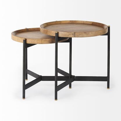 Mercana - Marquisa 22.5L x 22.5W x 20.8H Light Brown Wood W/ Black Metal Base Nesting Side Tables (Set of 2) - 69282 view 3