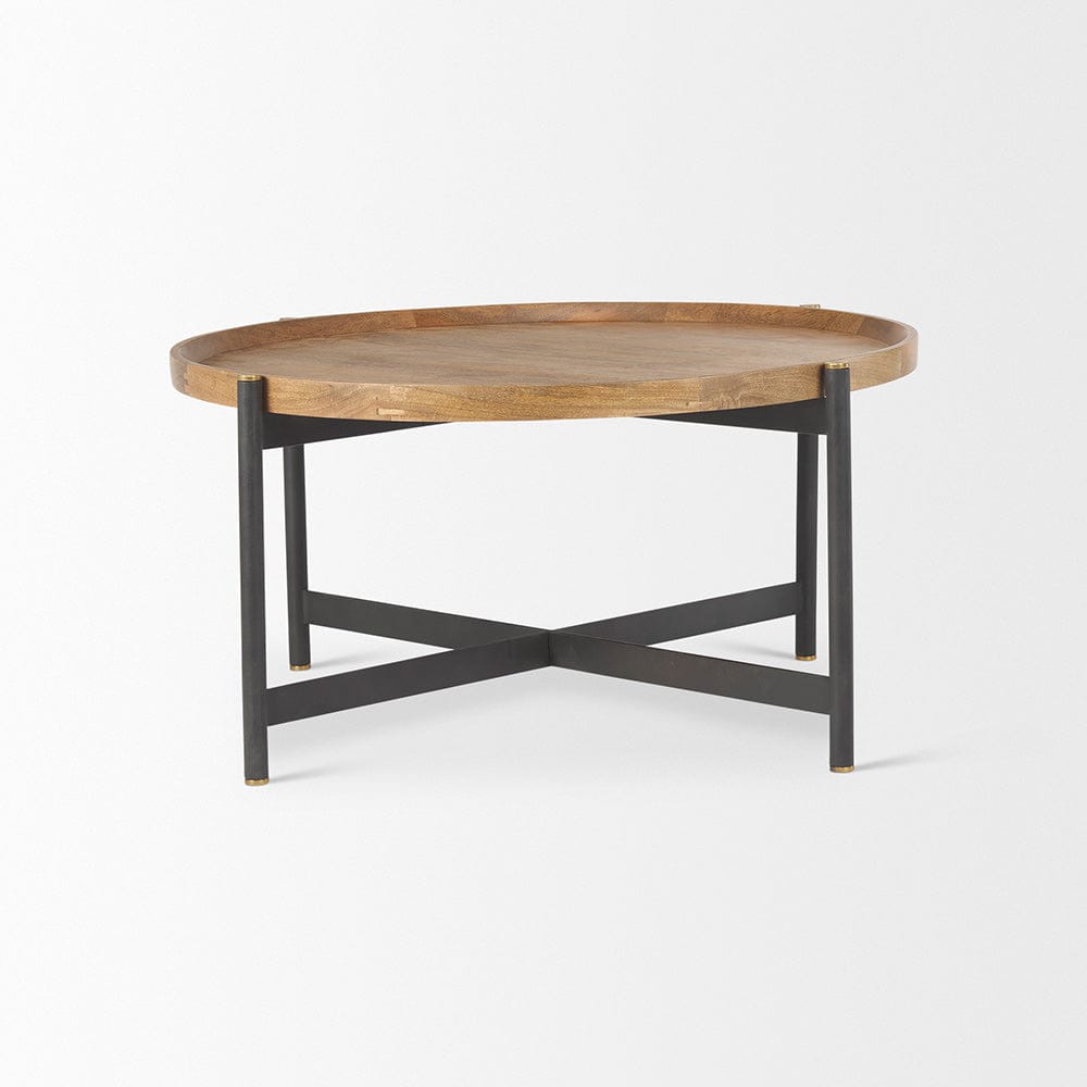 Mercana - Marquisa 34.25L x 34.25W x 16.5H Small Brown Wood w/ Black Metal Coffee Table - 70061 view 2