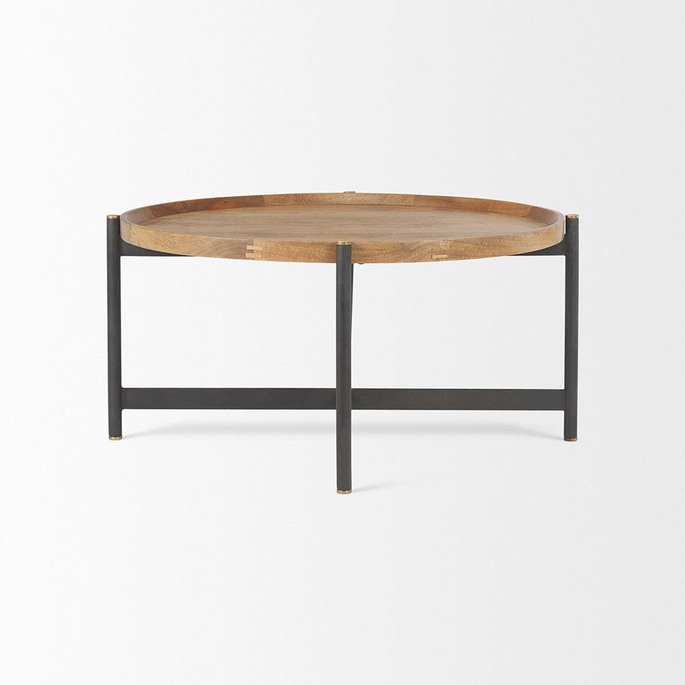 Mercana - Marquisa 34.25L x 34.25W x 16.5H Small Brown Wood w/ Black Metal Coffee Table - 70061 view 3