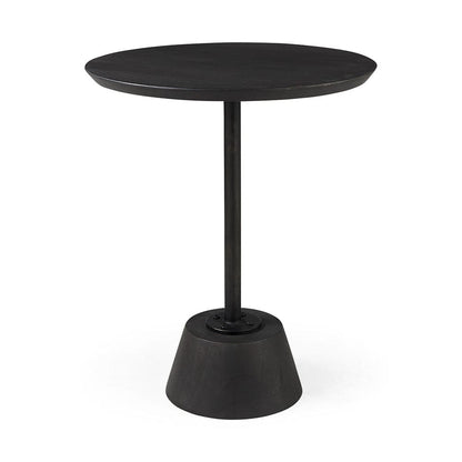 Mercana - Maxwell 20" Round Dark Brown Wood w/ Black Metal Pedestal Side Table - 69204 view 1