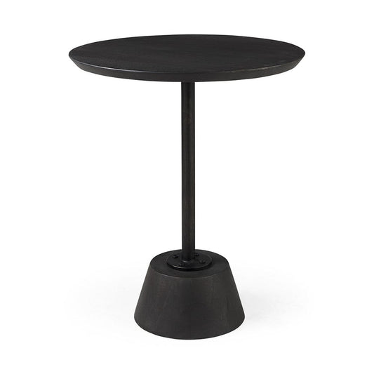Mercana - Maxwell 20" Round Dark Brown Wood w/ Black Metal Pedestal Side Table - 69204 view 1