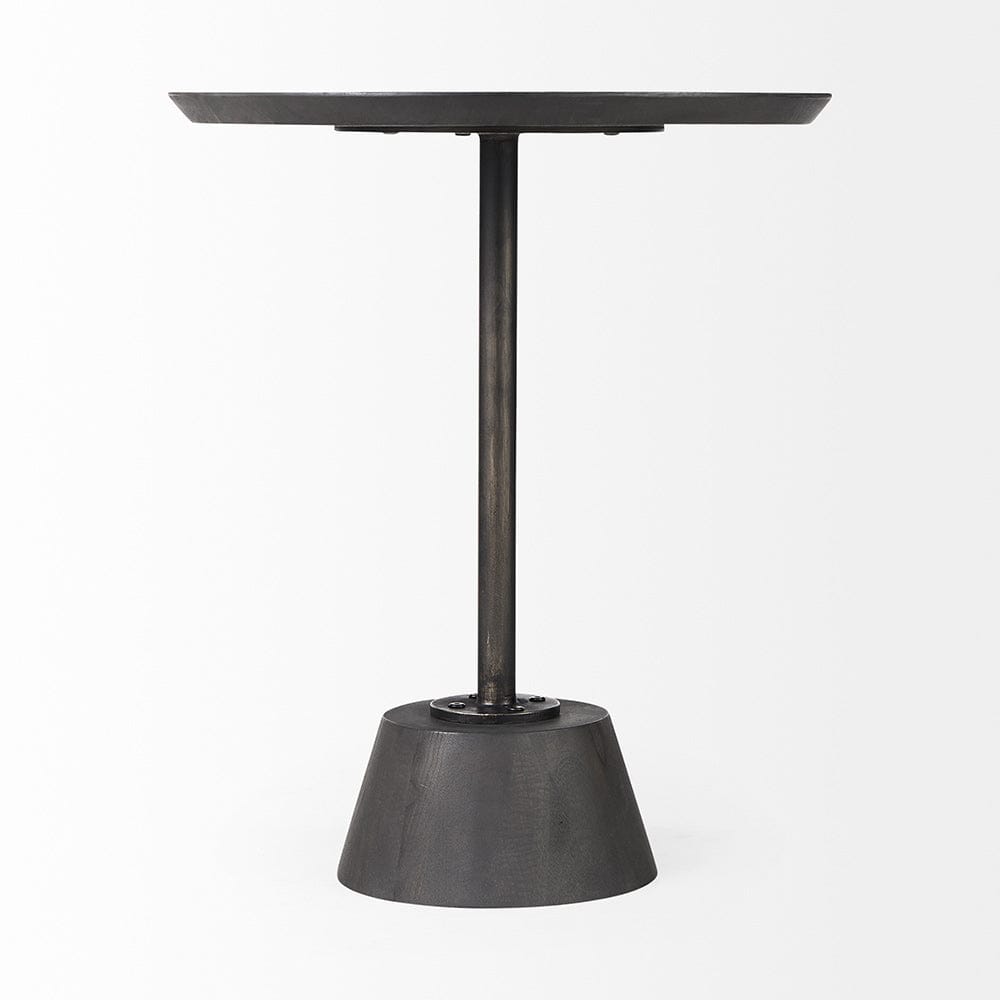 Mercana - Maxwell 20" Round Dark Brown Wood w/ Black Metal Pedestal Side Table - 69204 view 2