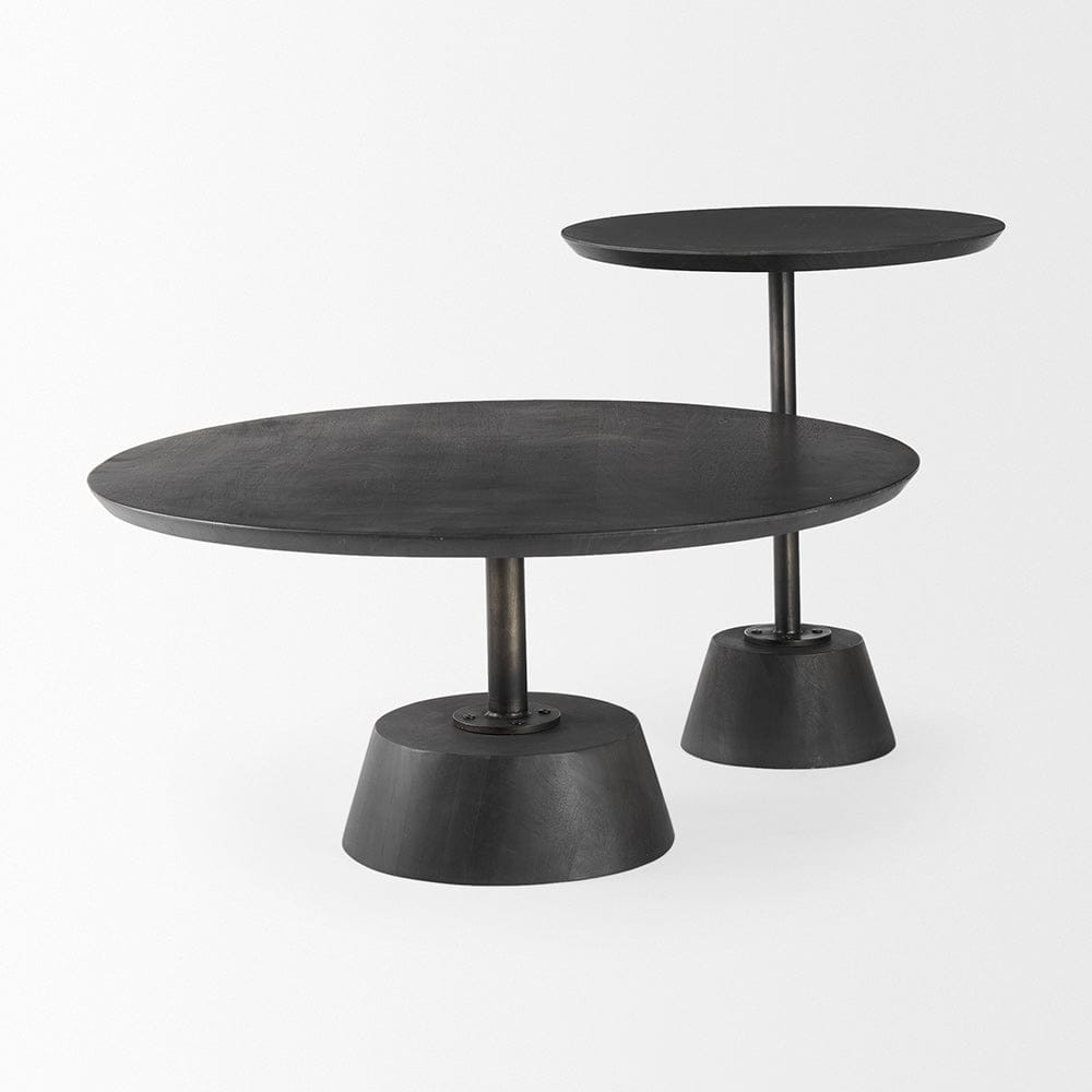 Mercana - Maxwell 20" Round Dark Brown Wood w/ Black Metal Pedestal Side Table - 69204 view 4