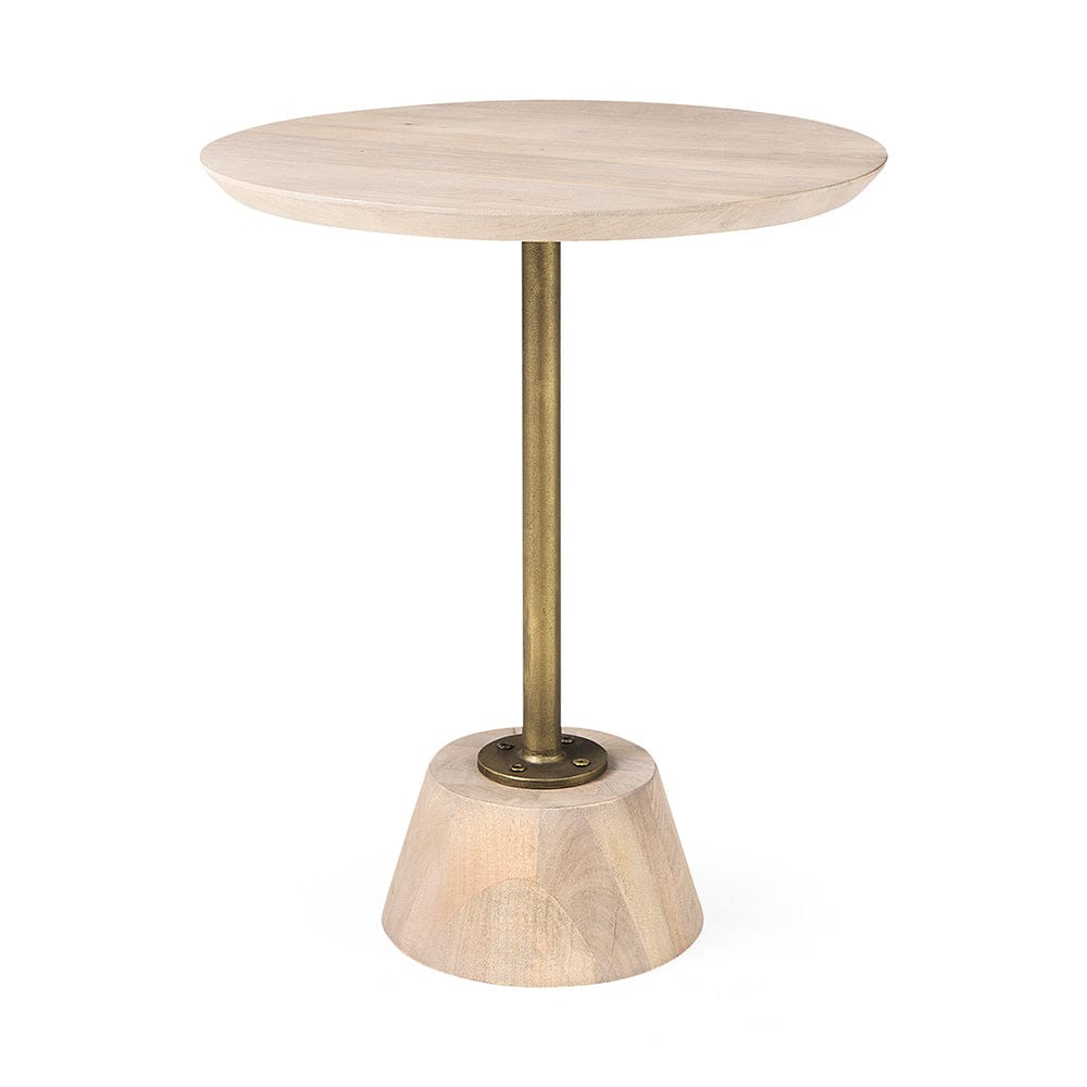 Mercana - Maxwell 20" Round Light Brown Wood w/ Gold Metal Pedestal Side Table - 69205 view 1