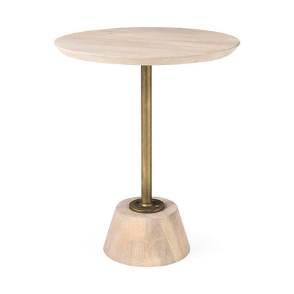 Mercana - Maxwell 20" Round Light Brown Wood w/ Gold Metal Pedestal Side Table - 69205 view 1