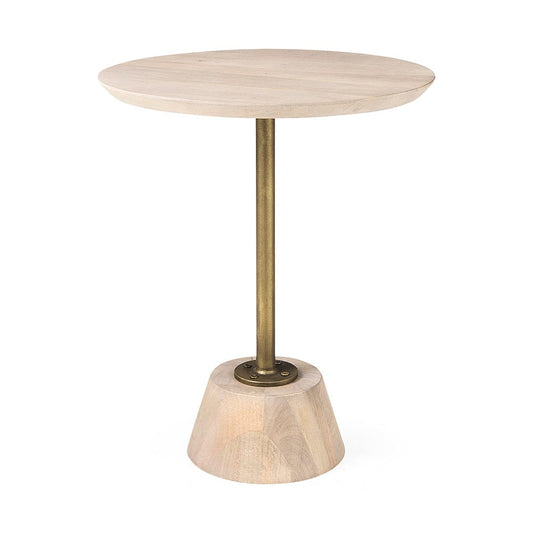 Mercana - Maxwell 20" Round Light Brown Wood w/ Gold Metal Pedestal Side Table - 69205 view 1
