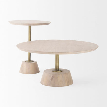 Mercana - Maxwell 20" Round Light Brown Wood w/ Gold Metal Pedestal Side Table - 69205 view 4