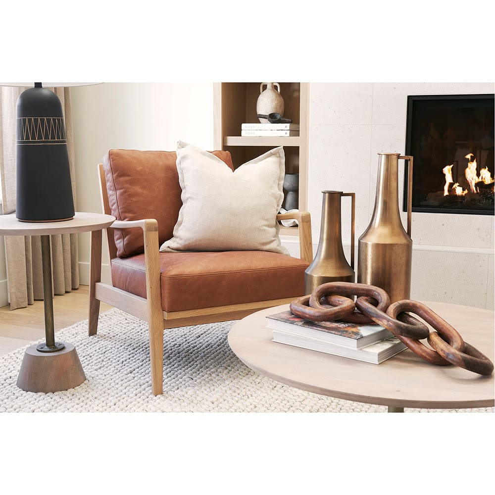 Mercana - Maxwell 20" Round Light Brown Wood w/ Gold Metal Pedestal Side Table - 69205 view 11