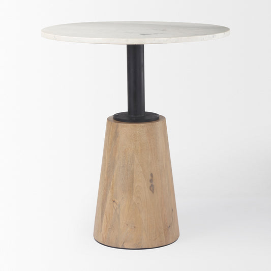 Mercana - Maxwell 32" Round White Marble Tabletop w/ Blonde Wood & Black Metal Accent Pedestal Bistro Table - 69928-AB view 2