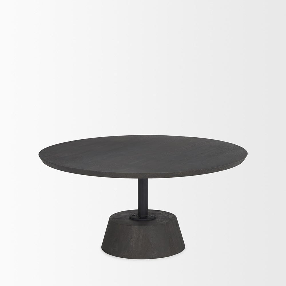 Mercana - Maxwell 34L x 34W x 16H Dark Brown Wood W/ Black Metal Pedestal Base Round Coffee Table - 69202 view 2