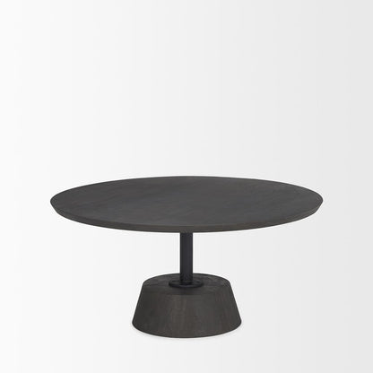 Mercana - Maxwell 34L x 34W x 16H Dark Brown Wood W/ Black Metal Pedestal Base Round Coffee Table - 69202 view 2