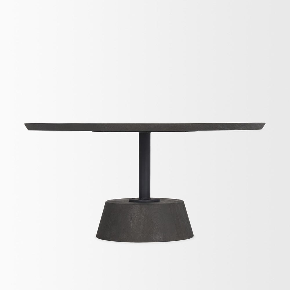 Mercana - Maxwell 34L x 34W x 16H Dark Brown Wood W/ Black Metal Pedestal Base Round Coffee Table - 69202 view 3