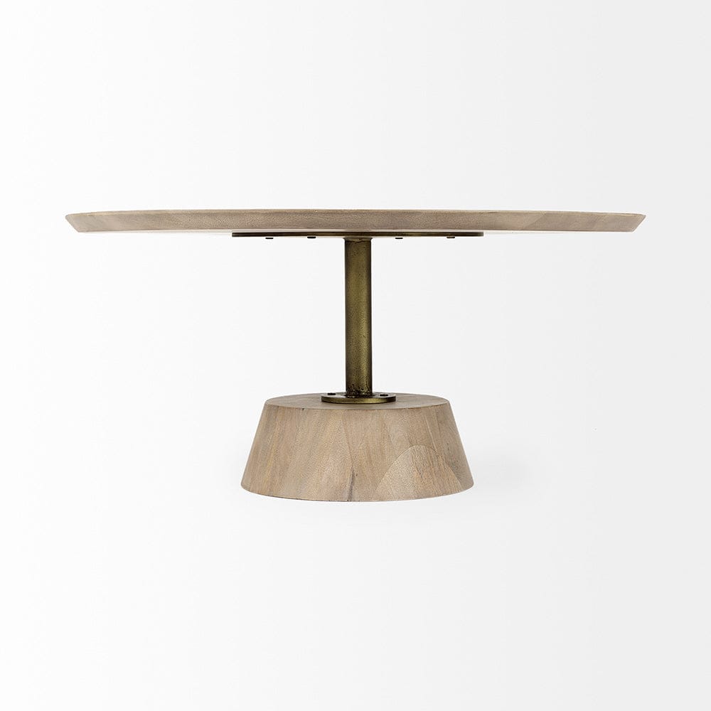 Mercana - Maxwell 34L x 34W x 16H Light Brown Wood W/ Gold Metal Pedestal Base Round Coffee Table - 69203_CLOSEOUT view 2
