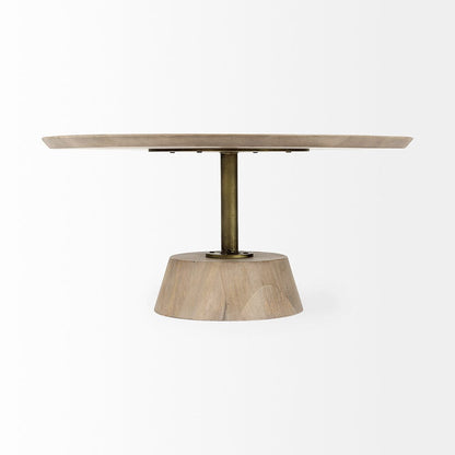 Mercana - Maxwell 34L x 34W x 16H Light Brown Wood W/ Gold Metal Pedestal Base Round Coffee Table - 69203_CLOSEOUT view 2