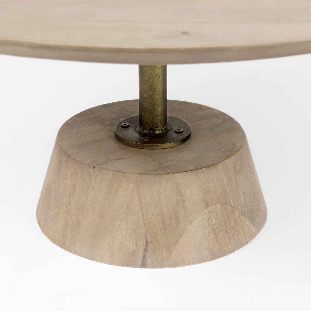 Mercana - Maxwell 34L x 34W x 16H Light Brown Wood W/ Gold Metal Pedestal Base Round Coffee Table - 69203_CLOSEOUT view 7