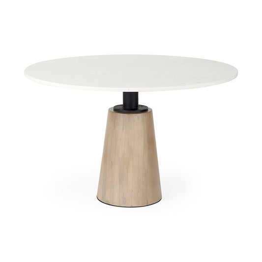 Mercana - Maxwell 48L x 48W x 30H White Marble Round Top W/ Black Metal and Wood Pedestal Base Dining Table - 69366-AB view 1